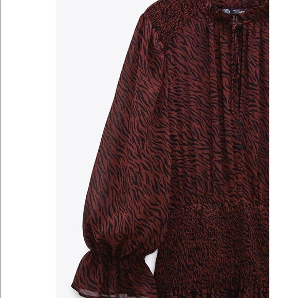 ZARA ANIMAL PRINT Ruffled DRESS RED SMALL NWT - Picture 5 of 6